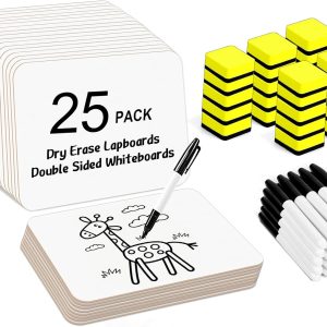 Dry Erase Lapboards, HERKKA 25 Pack Double Sided Dry Erase Lap Boards 9 x 12.5 Inch, 25 Markers, 25 Erasers, Small Dry Erase Boards for Students Classroom Teacher Supplies